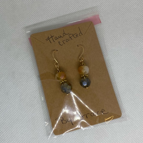 Handcrafted White/Copper/Gray Czech Cut Glass 18k Gold Plated FishHook Earrings - Picture 8 of 8